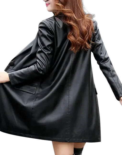 womens-black-faux-leather-mid-length-coat