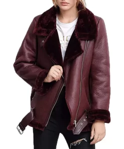 womens-burgundy-faux-leather-shearling-jacket