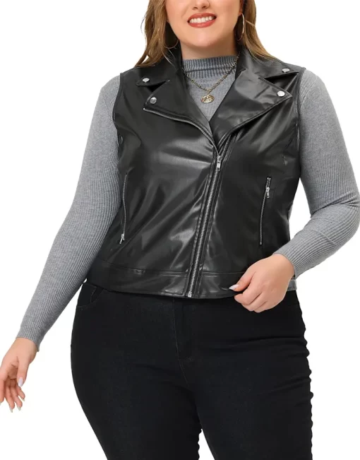 womens-classic-black-faux-leather-biker-vest