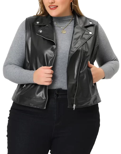 womens-classic-black-faux-leather-biker-vest