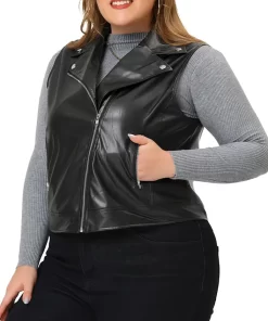 womens-classic-black-faux-leather-biker-vest