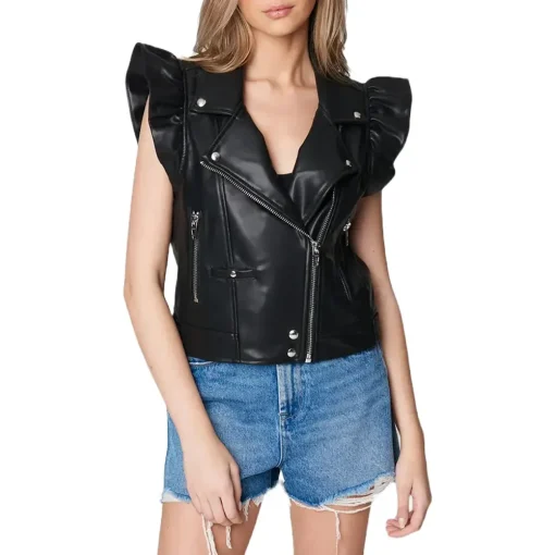 womens-faux-leather-vest-with-ruffle-sleeve