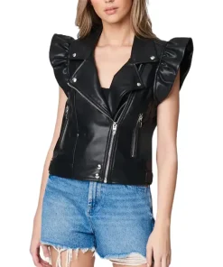 womens-faux-leather-vest-with-ruffle-sleeve