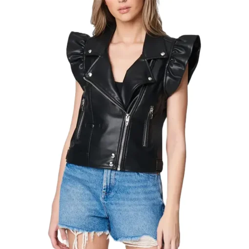 womens-faux-leather-vest-with-ruffle-sleeve