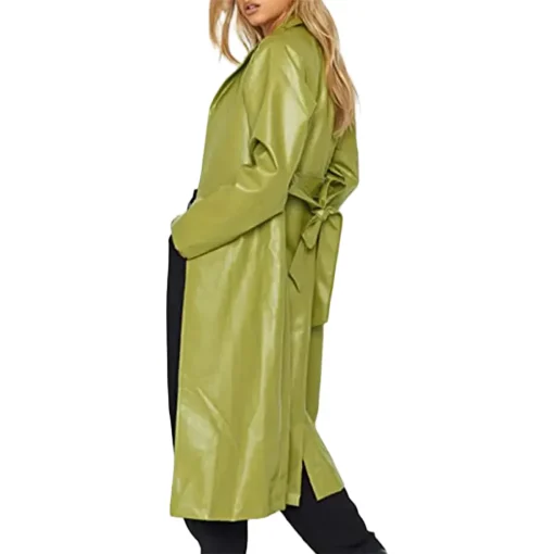 womens-green-faux-leather-coat