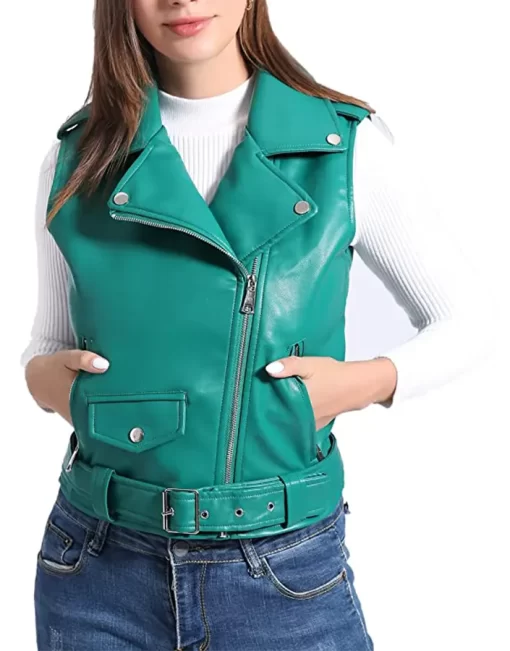 womens-green-faux-leather-moto-vest