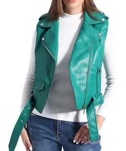 womens-green-faux-leather-moto-vest