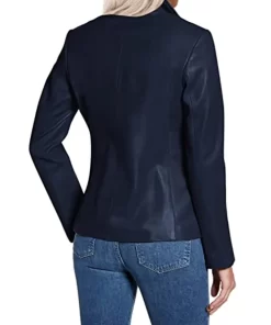 womens-long-sleeve-dark-blue-faux-leather-jacket