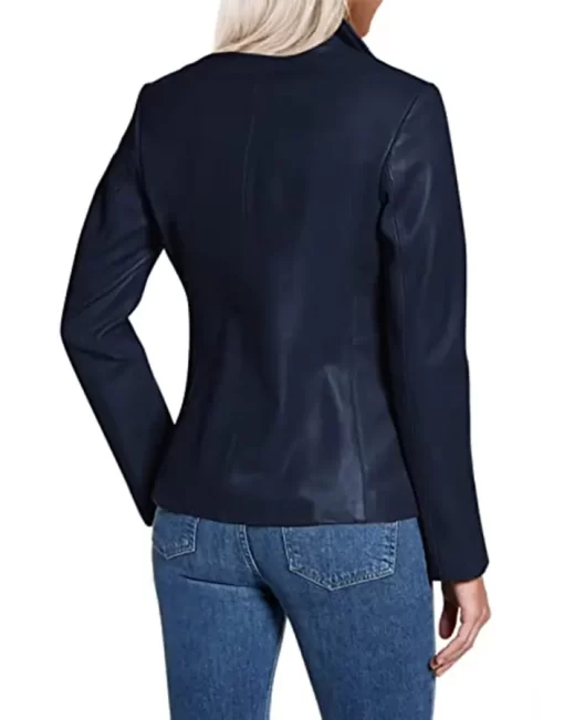 womens-long-sleeve-dark-blue-faux-leather-jacket