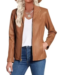 womens-long-sleeve-dark-brown-faux-leather-jacket