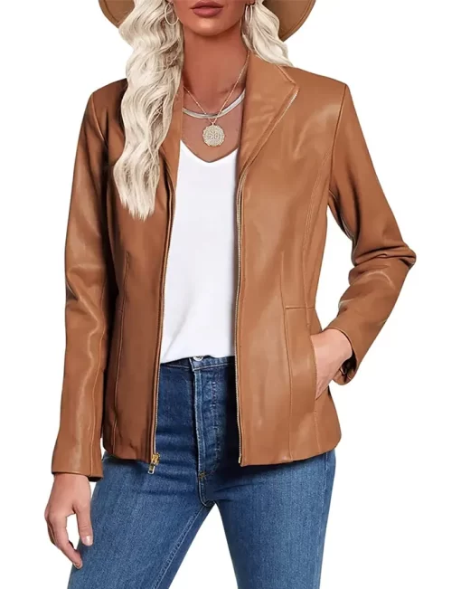 womens-long-sleeve-dark-brown-faux-leather-jacket