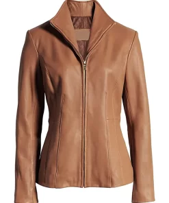 womens-long-sleeve-dark-brown-faux-leather-jacket