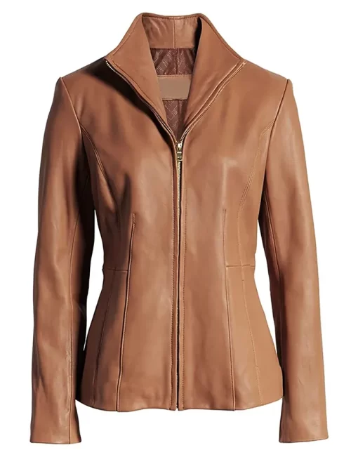 womens-long-sleeve-dark-brown-faux-leather-jacket