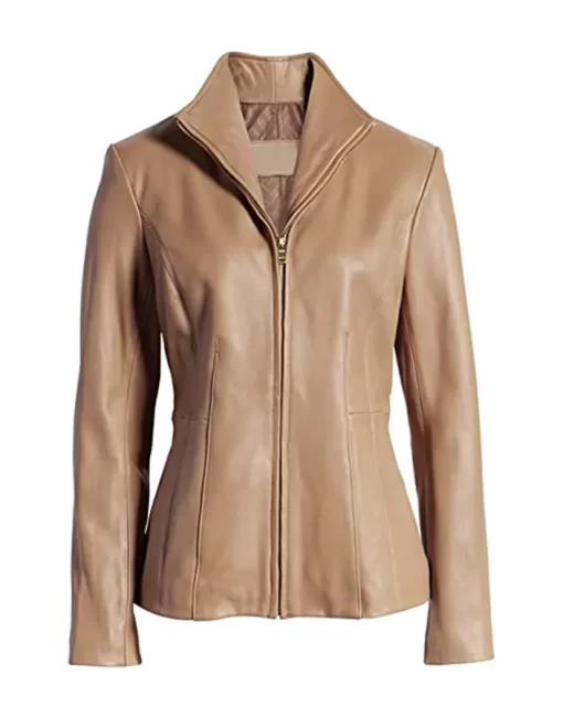 womens-long-sleeve-light-brown-faux-leather-jacket