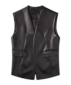 womens-open-front-black-faux-leather-vest