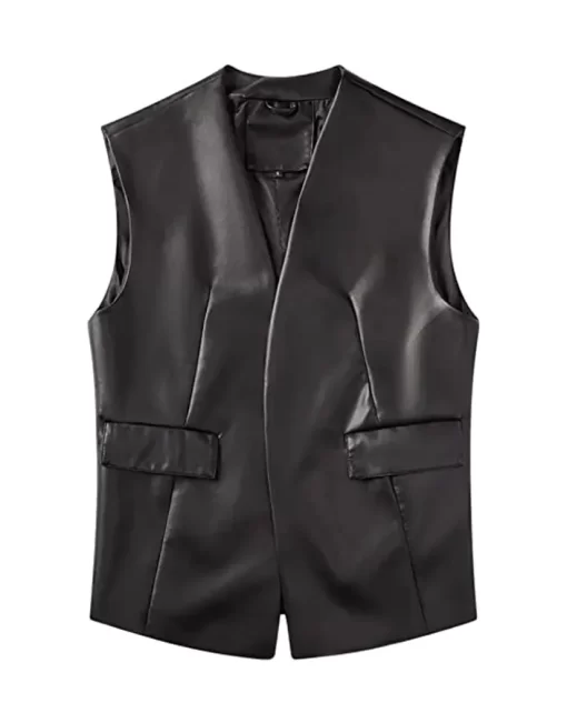 womens-open-front-black-faux-leather-vest