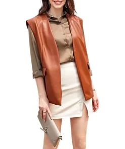 womens-open-front-brown-faux-leather-vest