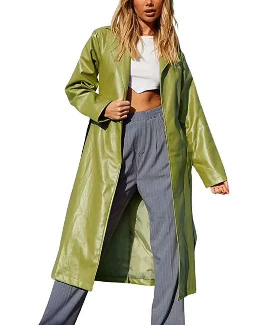 womens-open-front-green-faux-leather-coat