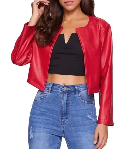 womens-open-front-red-faux-leather-jacket