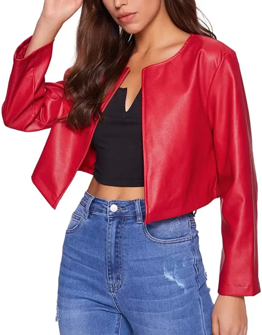 womens-open-front-red-faux-leather-jacket