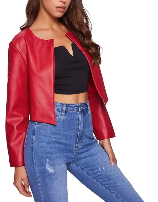 womens-open-front-red-faux-leather-jacket