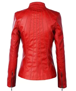 womens-red-faux-leather-slim-fit-zip-up-jacket