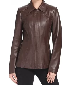 womens-shirt-collar-brown-faux-leather-jacket