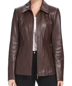 womens-shirt-collar-brown-faux-leather-jacket