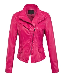 womens-stylish-pink-faux-leather-jacket