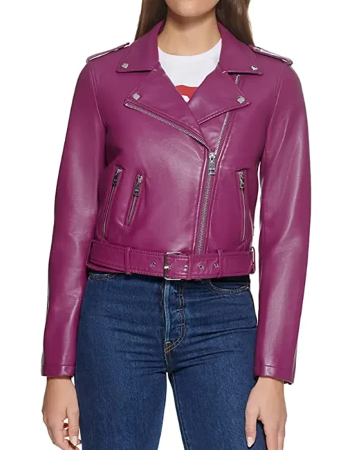 womens-purple-faux-leather-motorcycle-belted-jacket