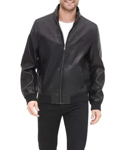 mens-black-faux-leather-bomber-jacket