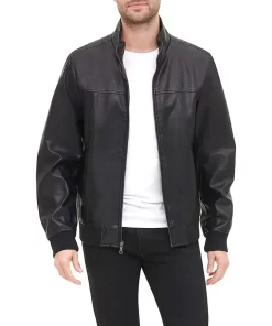 mens-black-faux-leather-bomber-jacket