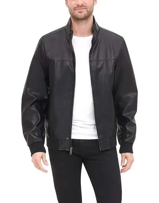 mens-black-faux-leather-bomber-jacket