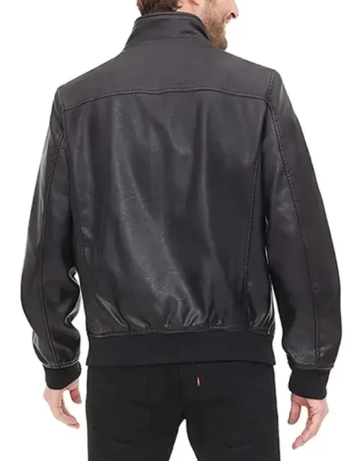 mens-black-faux-leather-bomber-jacket