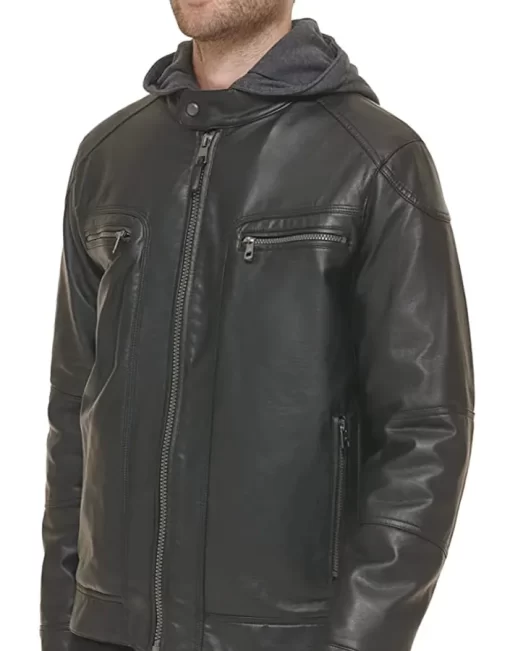 mens-black-faux-leather-moto-jacket-with-removable-hood