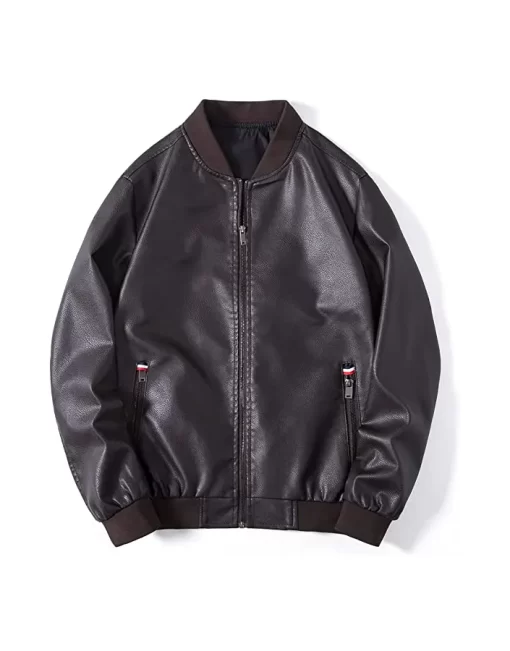 mens-black-faux-leather-slim-fit-bomber-jacket