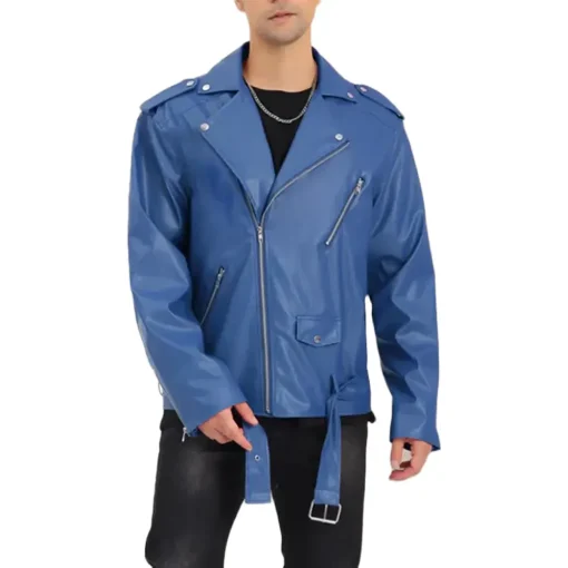 mens-blue-faux-leather-jacket