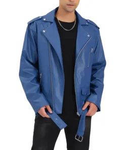 mens-blue-faux-leather-jacket