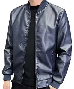 mens-blue-faux-leather-slim-fit-bomber-jacket