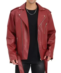 mens-burgundy-faux-leather-belted-jacket