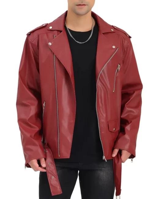 mens-burgundy-faux-leather-belted-jacket