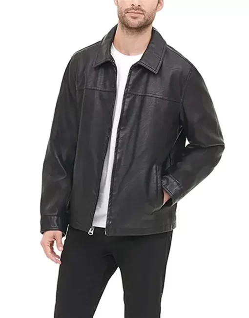 mens-shirt-collar-black-faux-leather-jacket