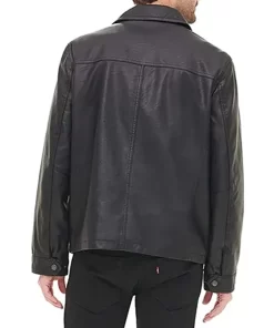 mens-shirt-collar-black-faux-leather-jacket