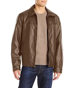 mens-shirt-collar-brown-faux-leather-jacket