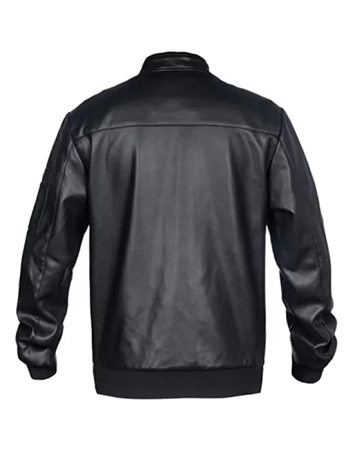 mens-simple-look-black-faux-leather-bomber-jacket