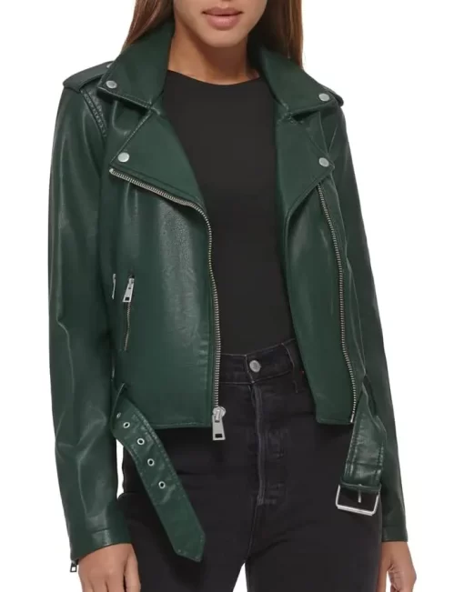 womens-belted-dark-green-faux-leather-motorcycle-jacket