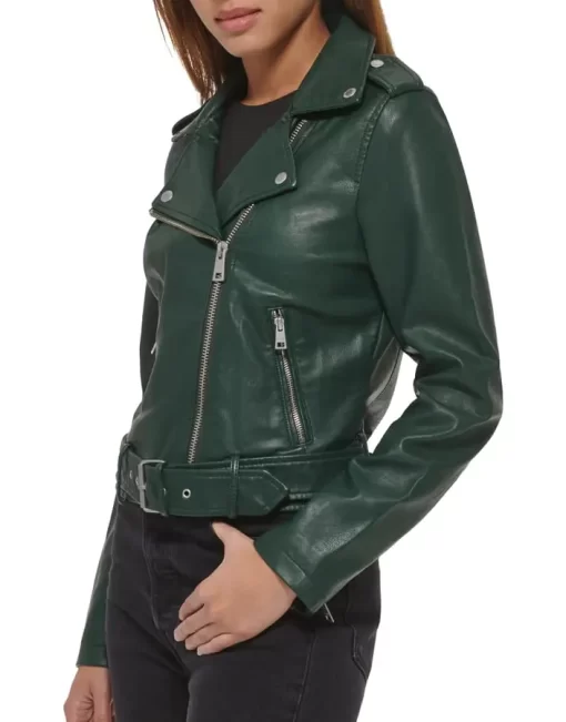 womens-belted-dark-green-faux-leather-motorcycle-jacket