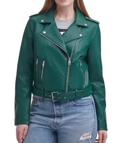 womens-belted-green-faux-leather-motorcycle-jacket