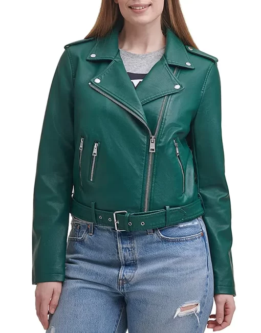 womens-belted-green-faux-leather-motorcycle-jacket