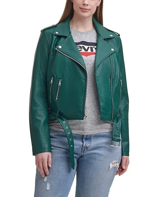 womens-belted-green-faux-leather-motorcycle-jacket